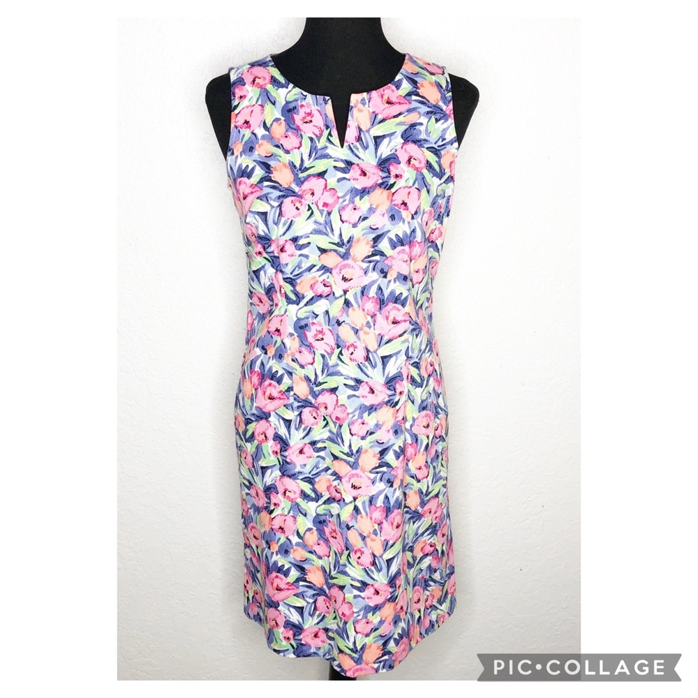 Talbots pink blue orange floral sleeveless sheath dress size 4